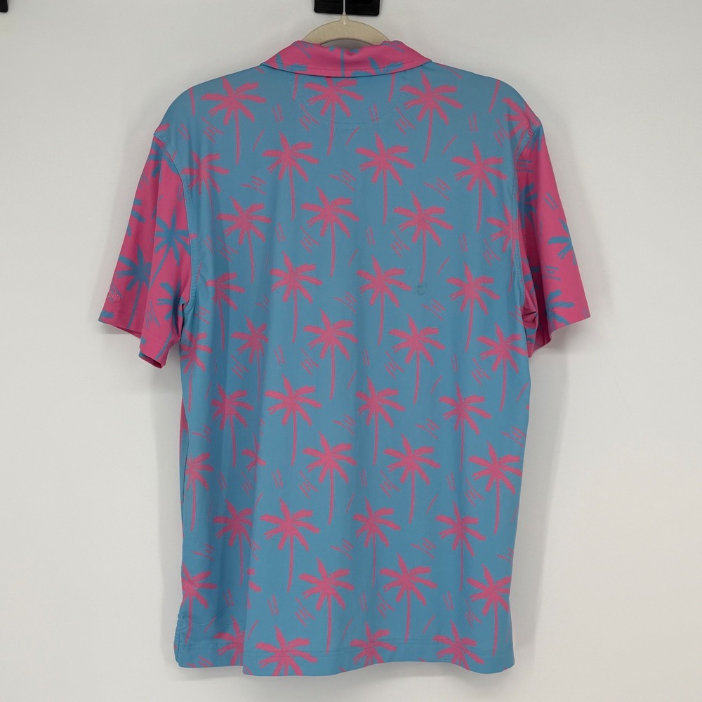 Chubbies Men's Palm Tree Print Golf Polo Shirt Blue Pink Short Sleeve Size S - Picture 2 of 5
